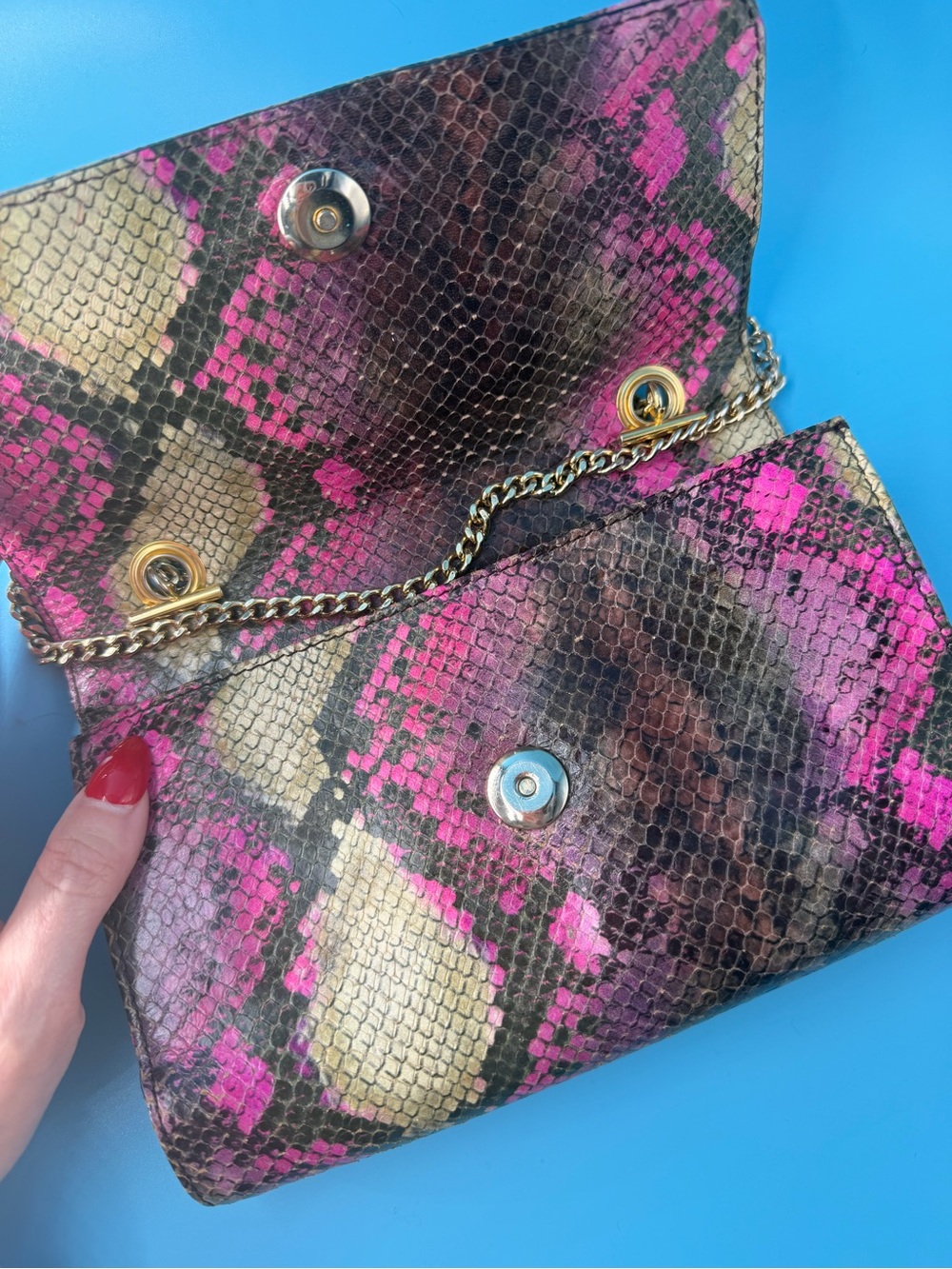 Vivienne Westwood Tie Dye Snake Animal Print Leather Clutch Small Bag Gold Chain - Picture 2 of 8
